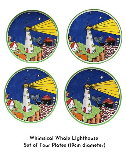 Whimsical Whale Lighthouse Plate - Set of Four
