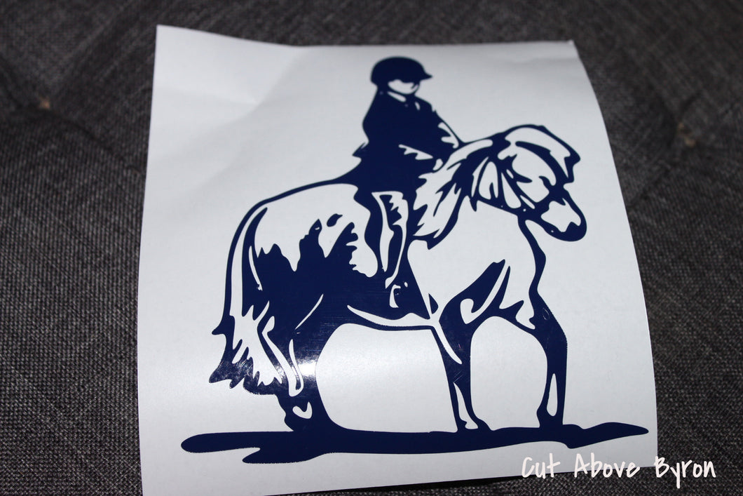 Pony and rider decal in navy blue