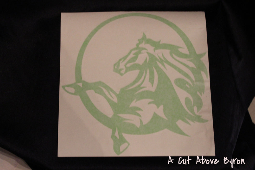 Lime green small horse in circle decal