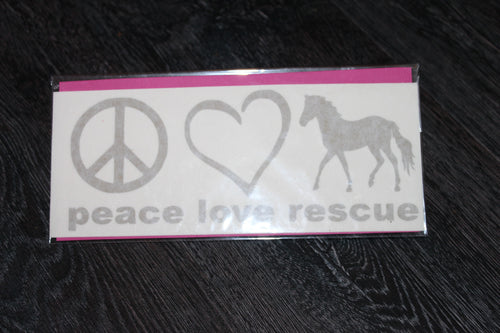 Gold metallic Peace Love Rescue Horse decal