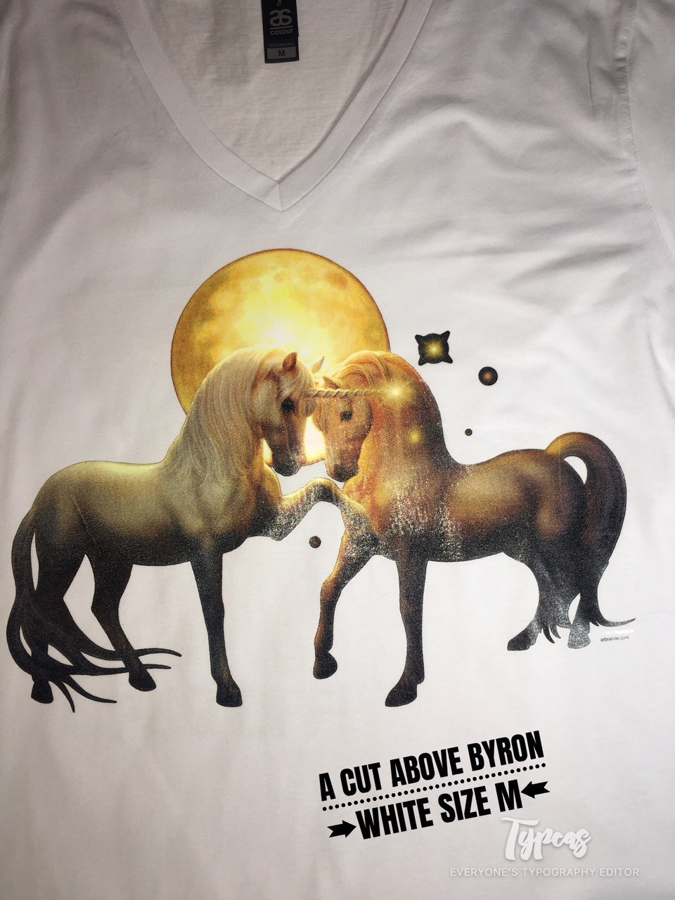 Moonlit Unicorns  print -  Size Adult M - White  V necked Tshirt