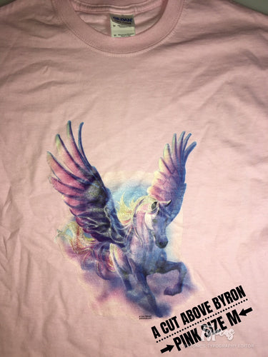 Glittered Pegasus print - Size Adult M - Pale Pink short Sleeve Shirt
